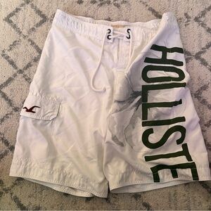 Hollister White Board Shorts Large Swim Trunks Logo Print